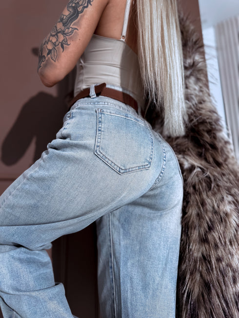 Wide jeans pants + belt "DESIGN" HM8609-3