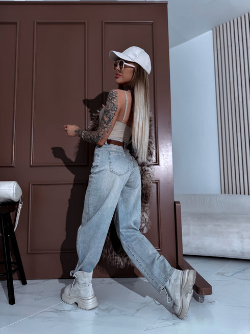 Wide jeans pants + belt "DESIGN" HM8609-3