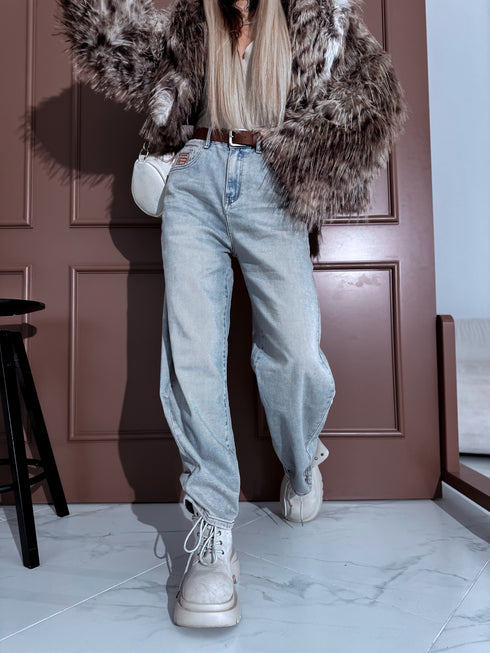 Wide jeans pants + belt "DESIGN" HM8609-3