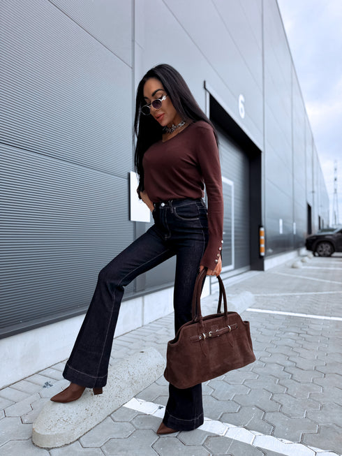 Turtleneck with buttons "GIRLS CLUB W2601" - CHOCO