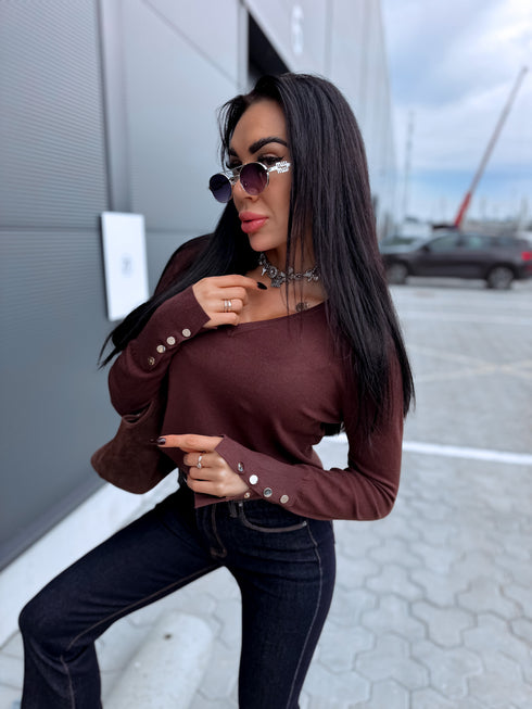 Turtleneck with buttons "GIRLS CLUB W2601" - CHOCO