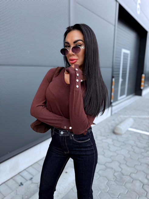 Turtleneck with buttons "GIRLS CLUB W2601" - CHOCO