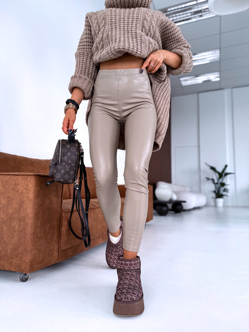 Леггинсы из искусственной кожи "Сентябрь" - ТЕМНО-БЕЖЕВЫЕ VS18001-10
