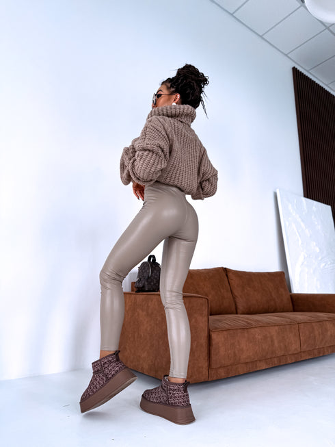 Леггинсы из искусственной кожи "Сентябрь" - ТЕМНО-БЕЖЕВЫЕ VS18001-10