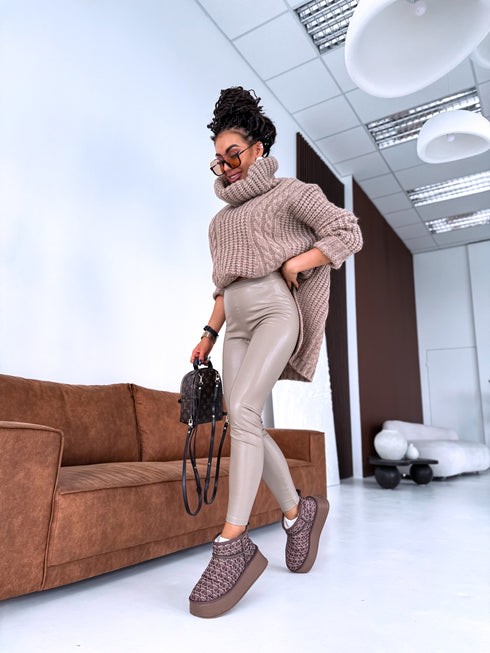 Леггинсы из искусственной кожи "Сентябрь" - ТЕМНО-БЕЖЕВЫЕ VS18001-10