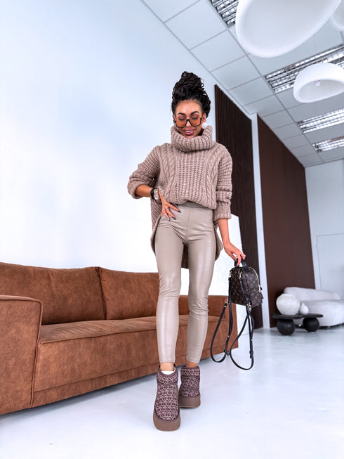 Леггинсы из искусственной кожи "Сентябрь" - ТЕМНО-БЕЖЕВЫЕ VS18001-10