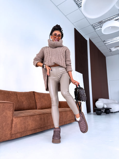 Леггинсы из искусственной кожи "Сентябрь" - ТЕМНО-БЕЖЕВЫЕ VS18001-10