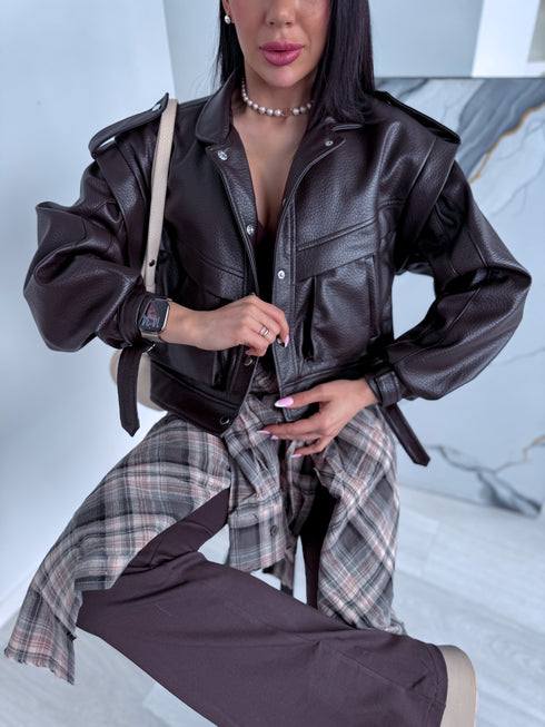 Faux leather jacket "VINE ROSE 16172" - CHOCO