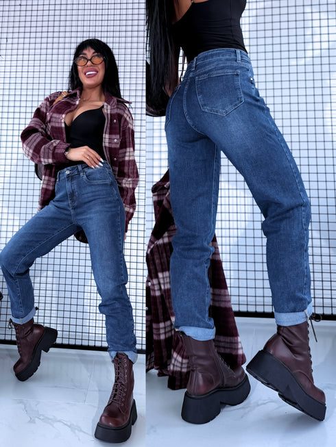 DARK BLUE mom fit jeans HM5294-2 "SMOKE"