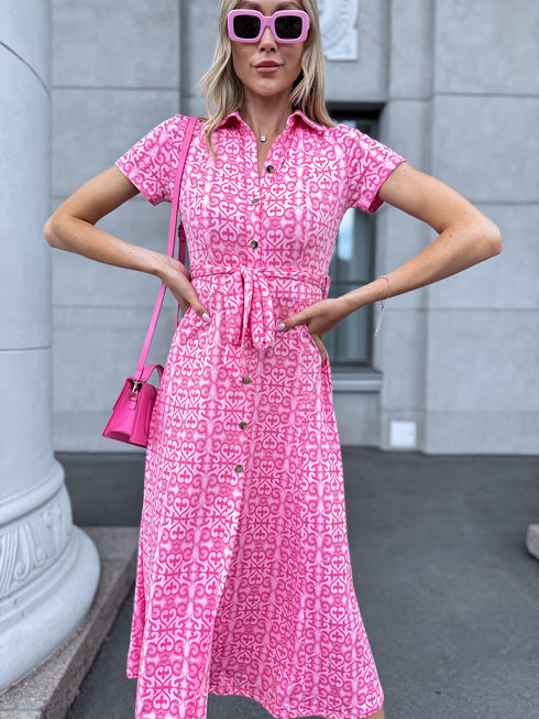 PINK button-up, long dress "JAPAN"