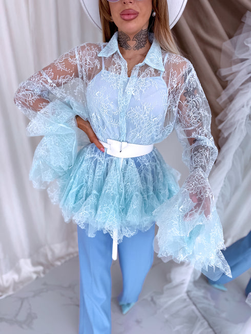 Кружевная блузка 2в1 "BRILLIANTE" A2578 - СВЕТЛО-ГОЛУБОЙ ПРЕДЗАКАЗ