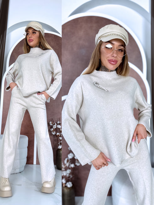 Knitted Set "Crystal Xmas LO-133AB" - LIGHT BEIGE