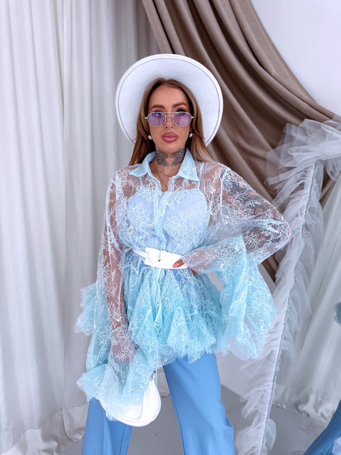 Кружевная блузка 2в1 "BRILLIANTE" A2578 - СВЕТЛО-ГОЛУБОЙ ПРЕДЗАКАЗ