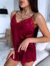 Bordo, satīna nakts komplekts - tops + šorti