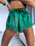 Зеленый атласный ночной комплект - топ + шорты