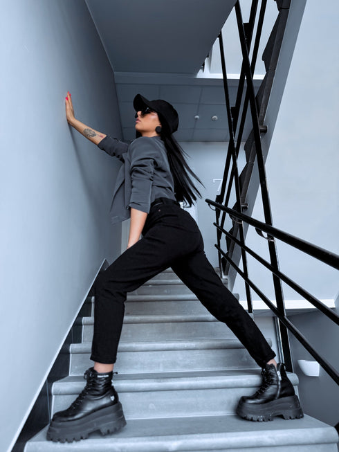 MOM FIT džinsinės kelnės "SPRING" 7855-1 - JUODOS