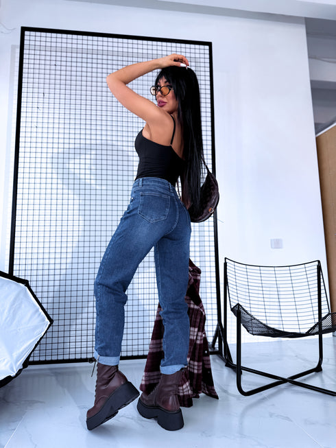 DARK BLUE mom fit jeans HM5294-2 "SMOKE"