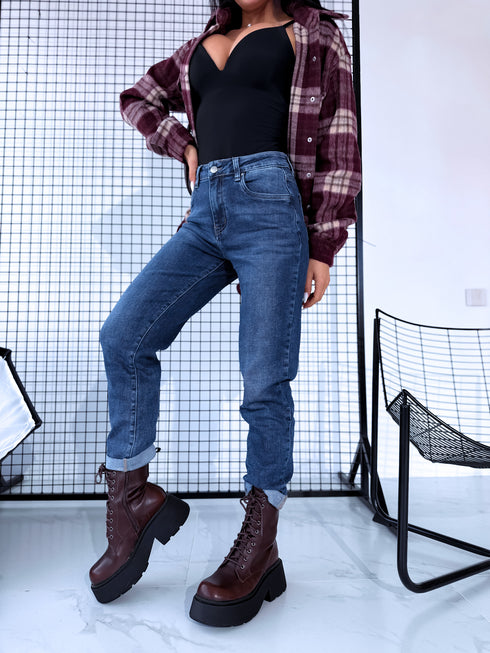 DARK BLUE mom fit jeans HM5294-2 "SMOKE"