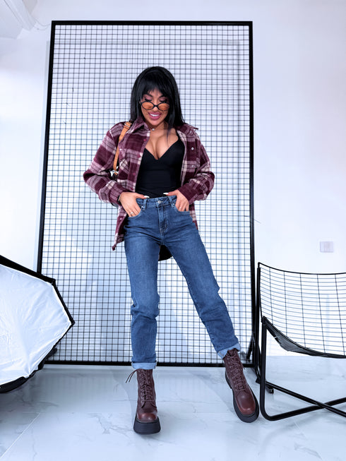 DARK BLUE mom fit jeans HM5294-2 "SMOKE"