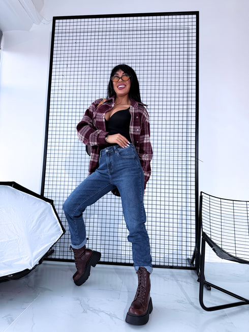 DARK BLUE mom fit jeans HM5294-2 "SMOKE"