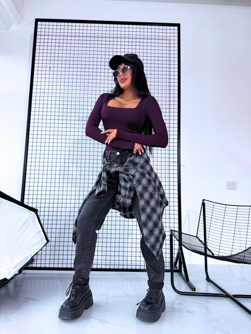 Baklažāna violets, basic PUSH-UP tops ar kvadrātveida izgriezumu PRE-ORDER