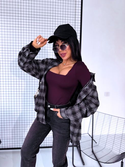 Baklažāna violets, basic PUSH-UP tops ar kvadrātveida izgriezumu PRE-ORDER