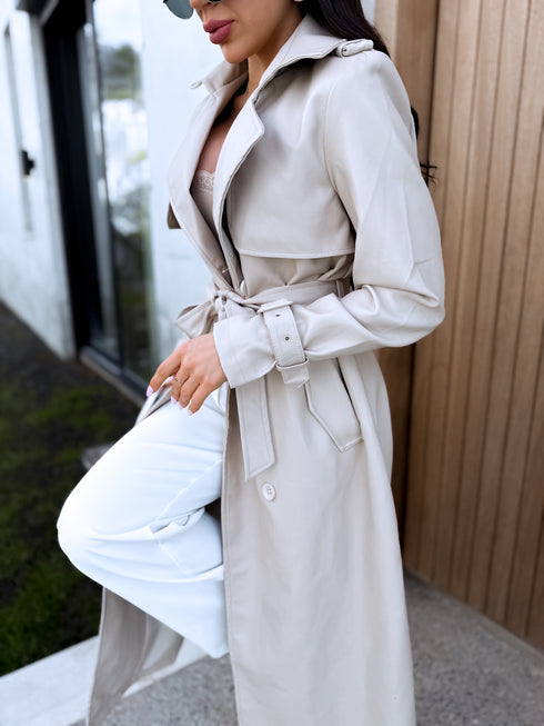 BEIGE, leather imitation trench "POWER" FL08
