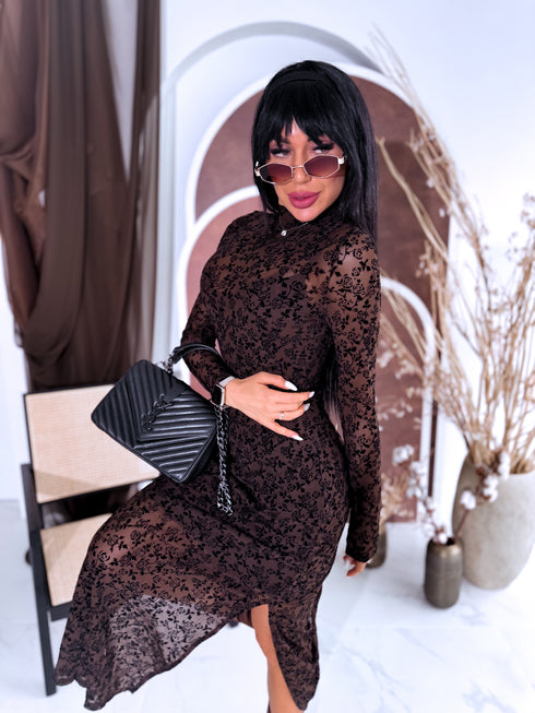 Tīkliņkleita + apakškleita "All Day Rose HS9803" - CHOCO