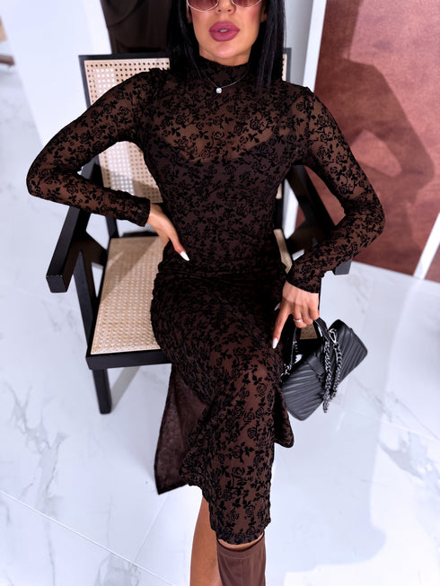 Tīkliņkleita + apakškleita "All Day Rose HS9803" - CHOCO