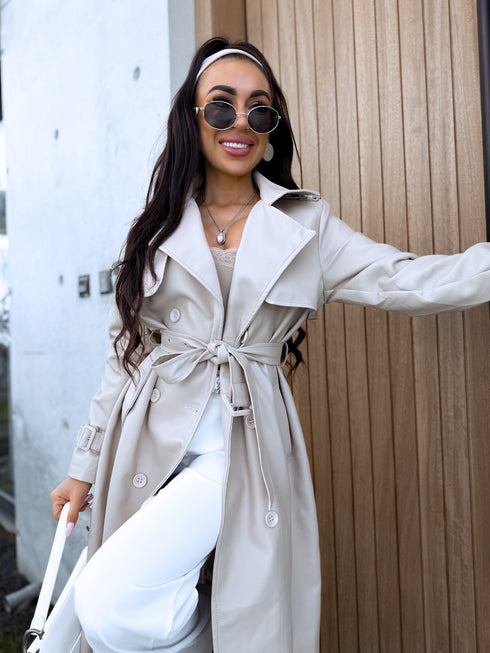 BEIGE, leather imitation trench "POWER" FL08