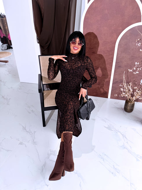 Tīkliņkleita + apakškleita "All Day Rose HS9803" - CHOCO