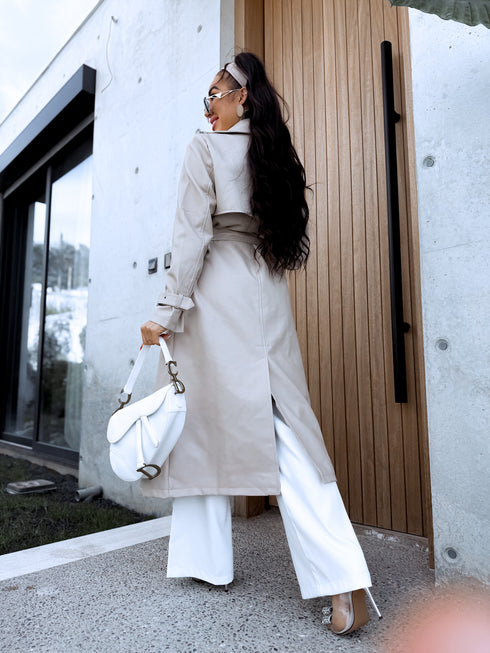 BEIGE, leather imitation trench "POWER" FL08