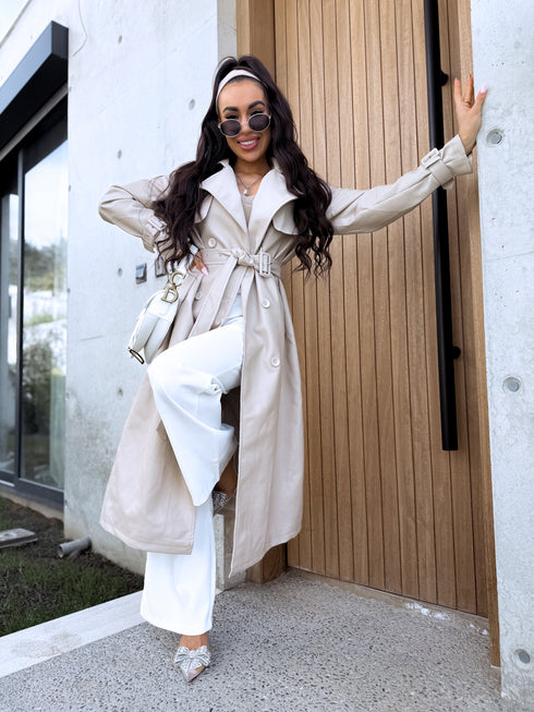 BEIGE, leather imitation trench "POWER" FL08