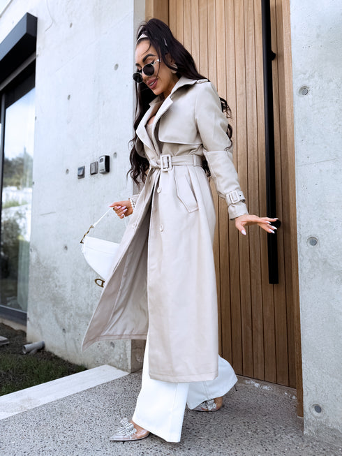 BEIGE, leather imitation trench "POWER" FL08