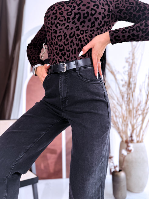 Džinsa bikses "FLIRT" T6106-2 + josta - TUMŠI PELĒKAS