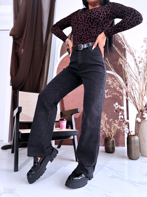 Džinsa bikses "FLIRT" T6106-2 + josta - TUMŠI PELĒKAS