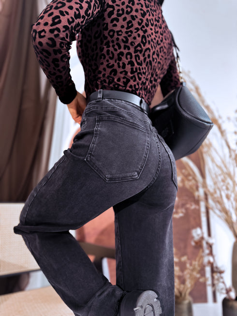 Džinsa bikses "FLIRT" T6106-2 + josta - TUMŠI PELĒKAS