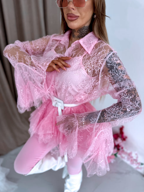 Кружевная 2в1 блузка "BRILLIANTE" A2578 - НЕЖНО-РОЗОВЫЙ