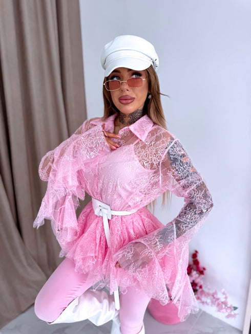 Кружевная 2в1 блузка "BRILLIANTE" A2578 - НЕЖНО-РОЗОВЫЙ