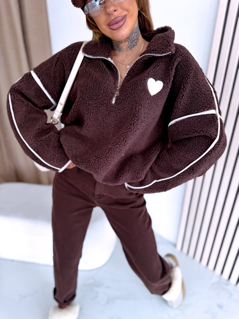 Sweater "TEDDY HEARTS W1263" - CHOCO