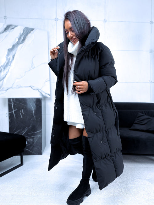 Pufīga, garā virsjaka ar sasienamu jostu FC7516 - melna