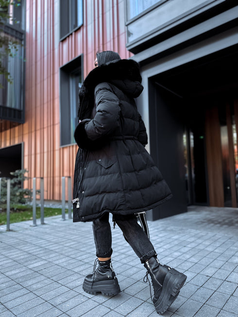 PUFĪGĀ parka ar pūku - melna PRE-ORDER