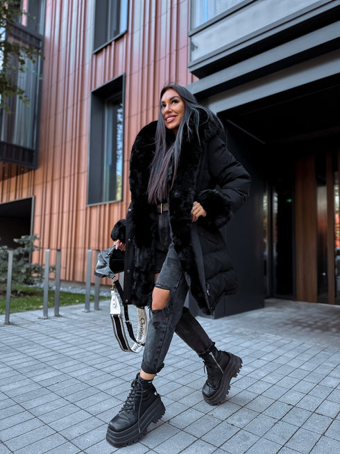 PUFĪGĀ parka ar pūku - melna PRE-ORDER