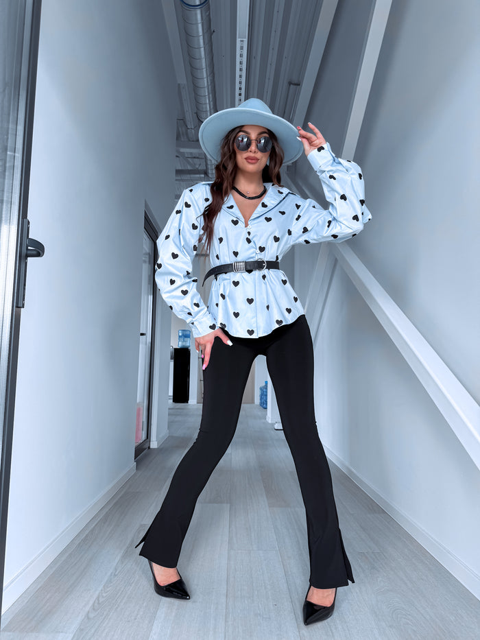 Medvilnės marškiniai "HONEY HEARTS" H13782 - ŠVIESIAI MĖLYNA