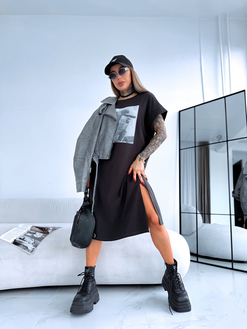 Kleita ar animāciju "DON'T THINK" - tumši pelēka