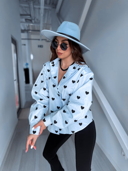 Cotton blouse "HONEY HEARTS" H13782 - LIGHT BLUE