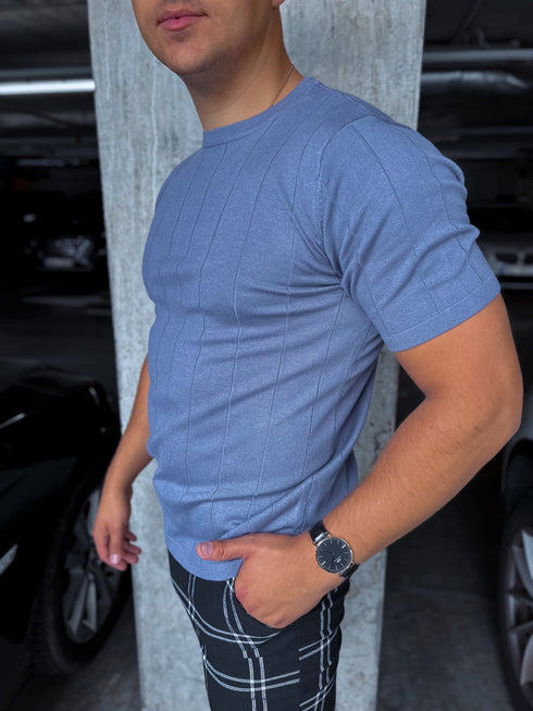 Adīta vīriešu bītlene ar T-krekla piedurknēm - pelēka