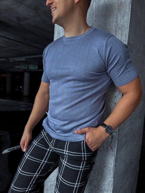 Adīta vīriešu bītlene ar T-krekla piedurknēm - pelēka