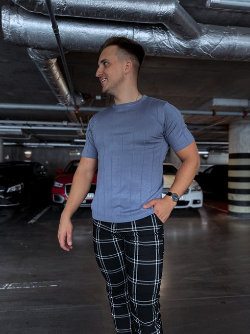 Adīta vīriešu bītlene ar T-krekla piedurknēm - pelēka