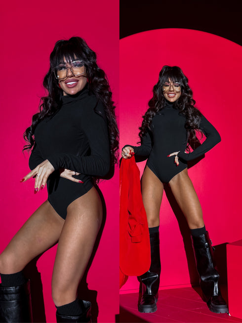 Черное боди ОДНОЦВЕТНОЕ с высоким воротником H73